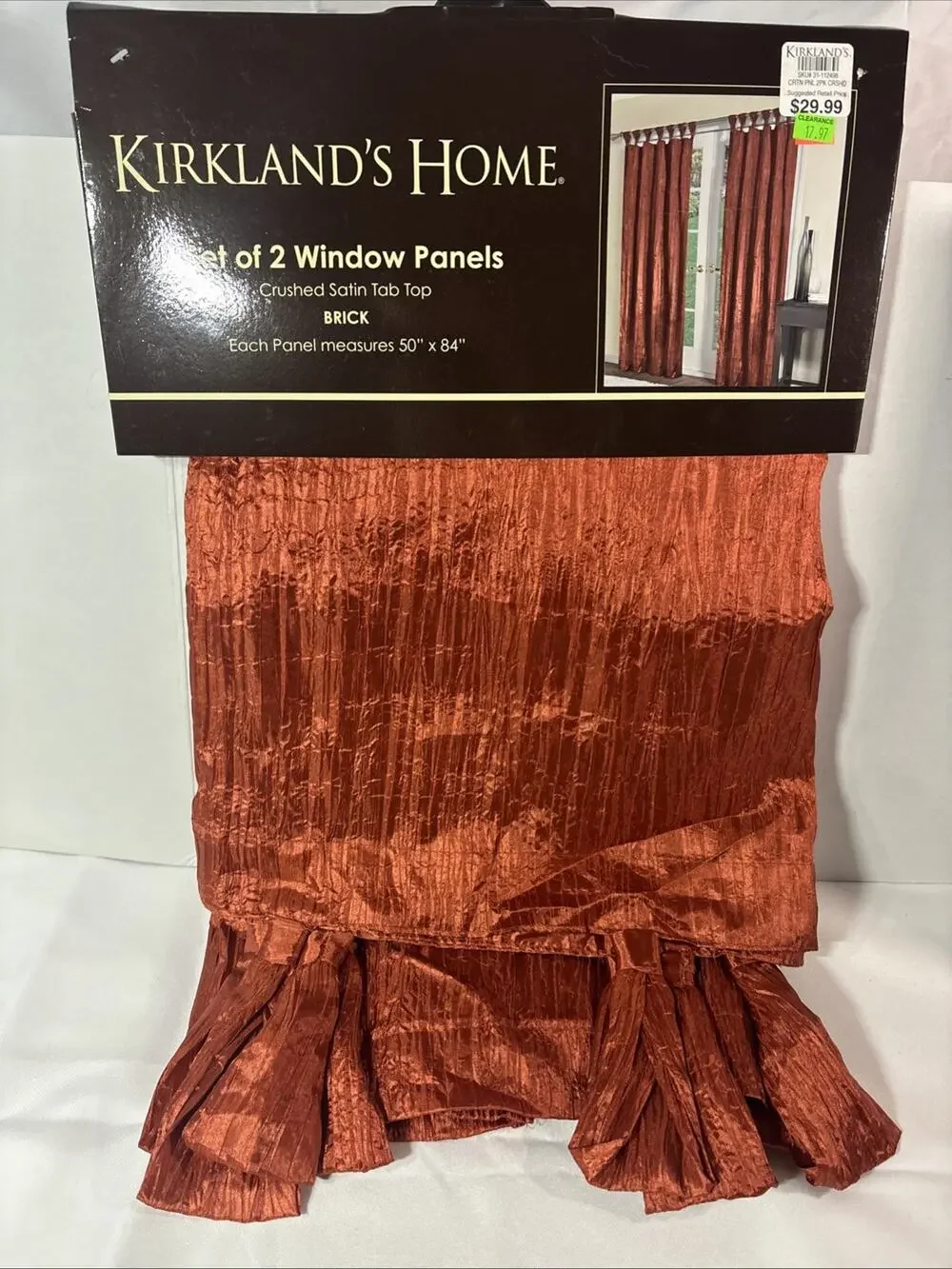 Kirkland's Home Crushed Satin Tab Top Window Panels Set of 2 50x84 Brick Rust